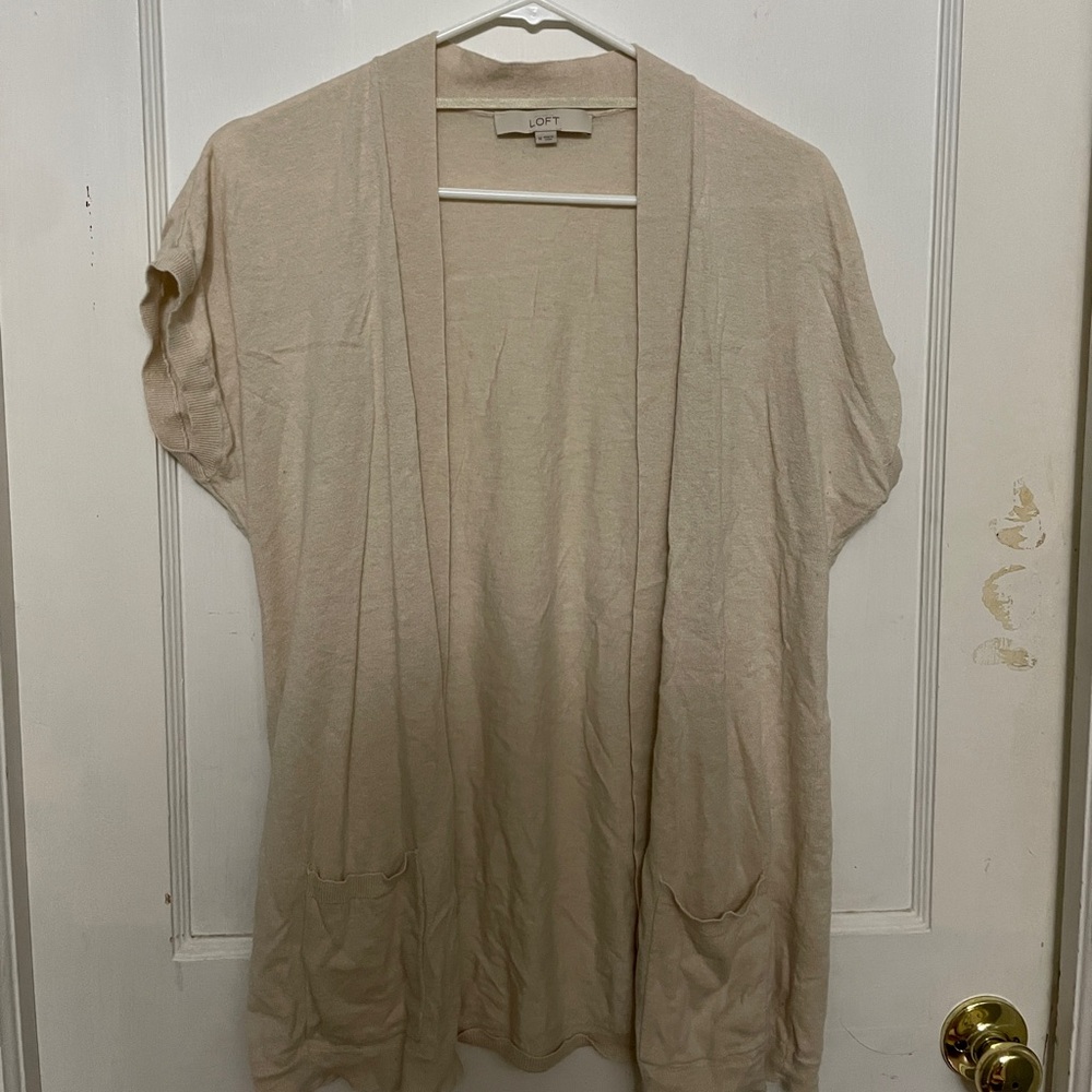 LOFT Beige Short-Sleeve Cardigan